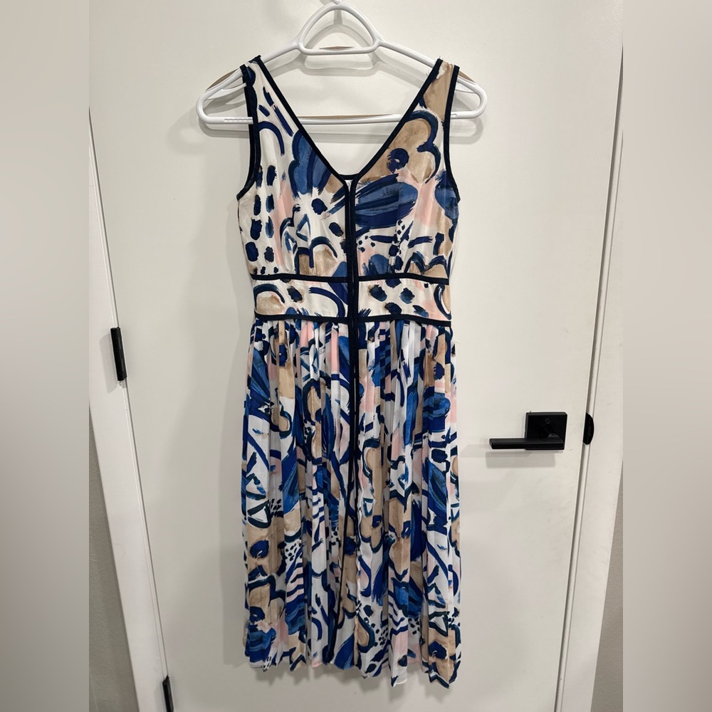 Canvas by Lands' End Abstract Print Sleeveless Midi A-Line Dress Blue Size 2